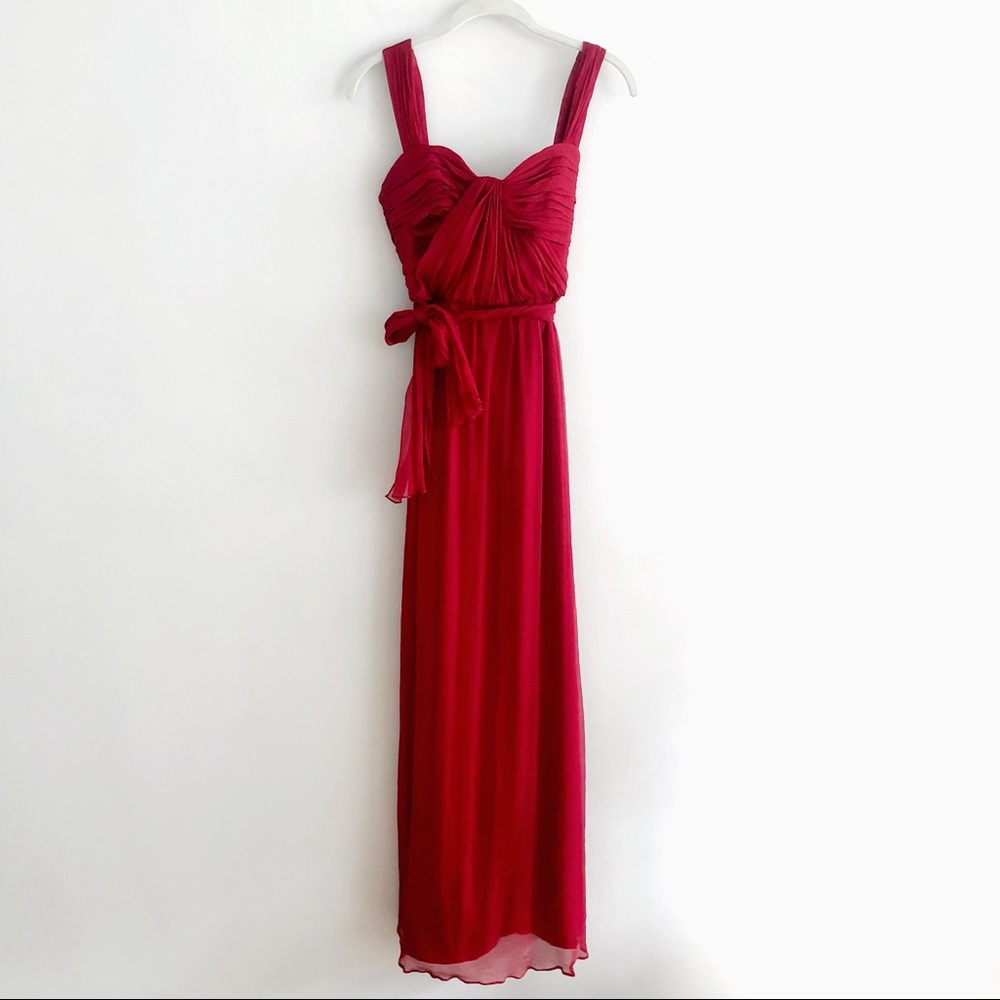 amsale scarlet crinkle silk chiffon bridesmaid dress